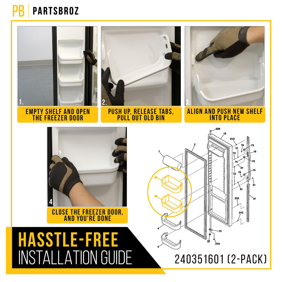 Freezer Door Shelf Bin for Frigidaire LFSS2612TP5 (2-Pack)