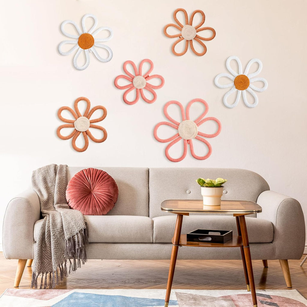 6 Pcs Boho Nursery Decor Daisy Flower Woven Macrame Wall Hanging 3 Size Daisy Flower Wall Decor Bohemian Nursery