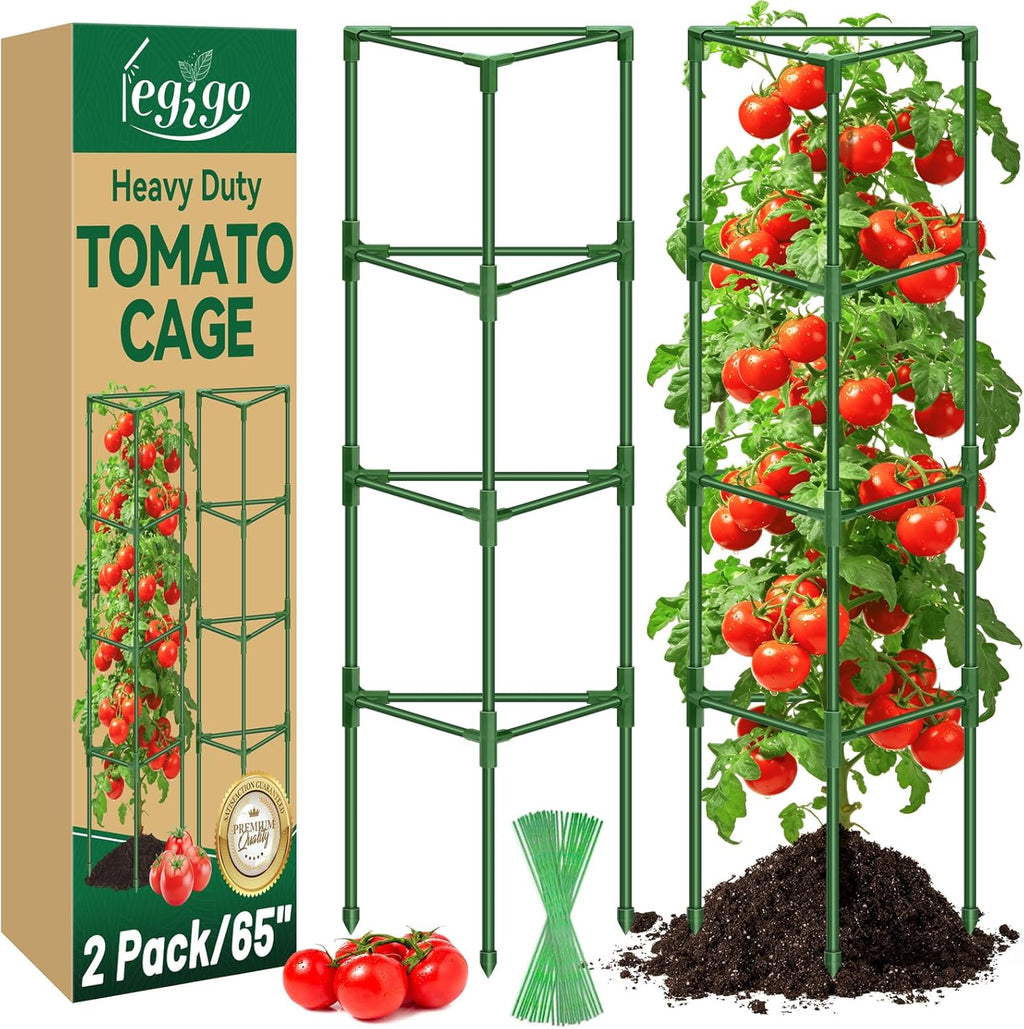 2 Pack 65 Inch Tomato Cage for Garden, Heavy-Duty Tomato Trellis Plant Support Stakes, Adjustable Garden Trellis