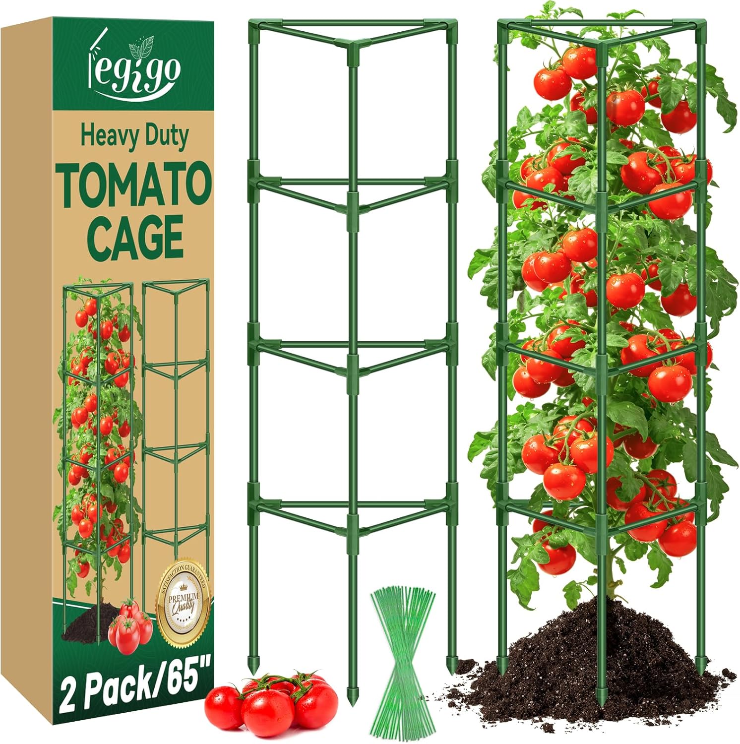 2 Pack 65 Inch Tomato Cage for Garden, Heavy-Duty Tomato Trellis Plant Support Stakes, Adjustable Garden Trellis