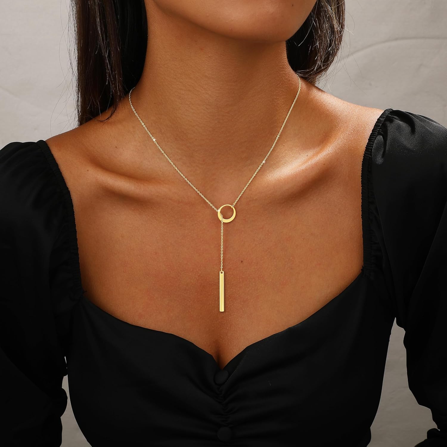Long Gold Necklace for Women Trendy, Dainty Layered Lariat Necklace 14k Gold Plated Silver Y Shaped Beaded Chain Non