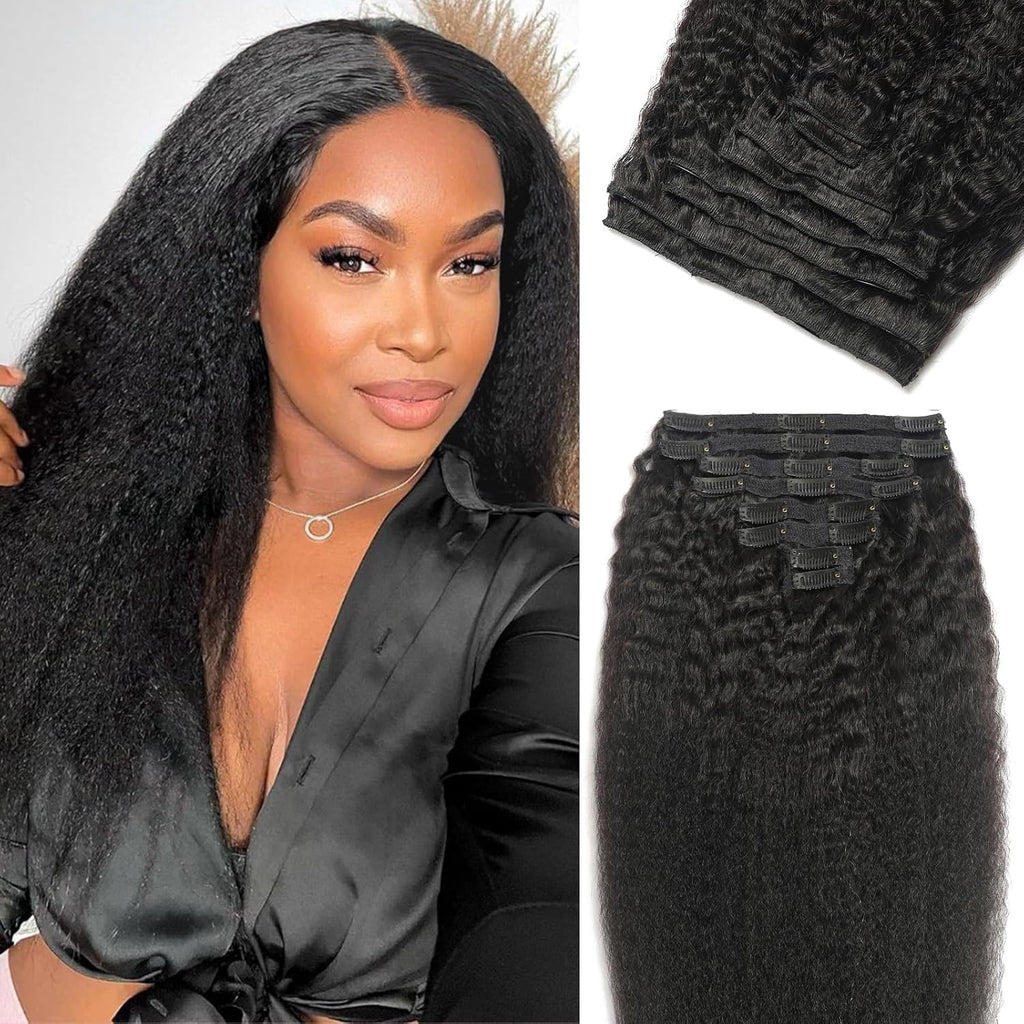 Kinky Straight Clip Ins Hair Extensions Human Hair Clip in Extensions | 110g Clip Ins Real Human Hair for Black Women