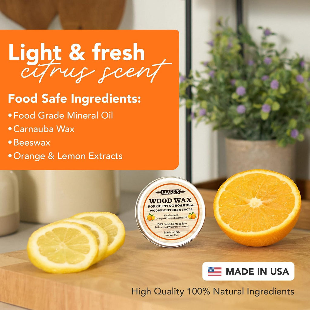 Wood Butter Cutting Board Wax, 2 oz - Citrus Scent - Food Safe
