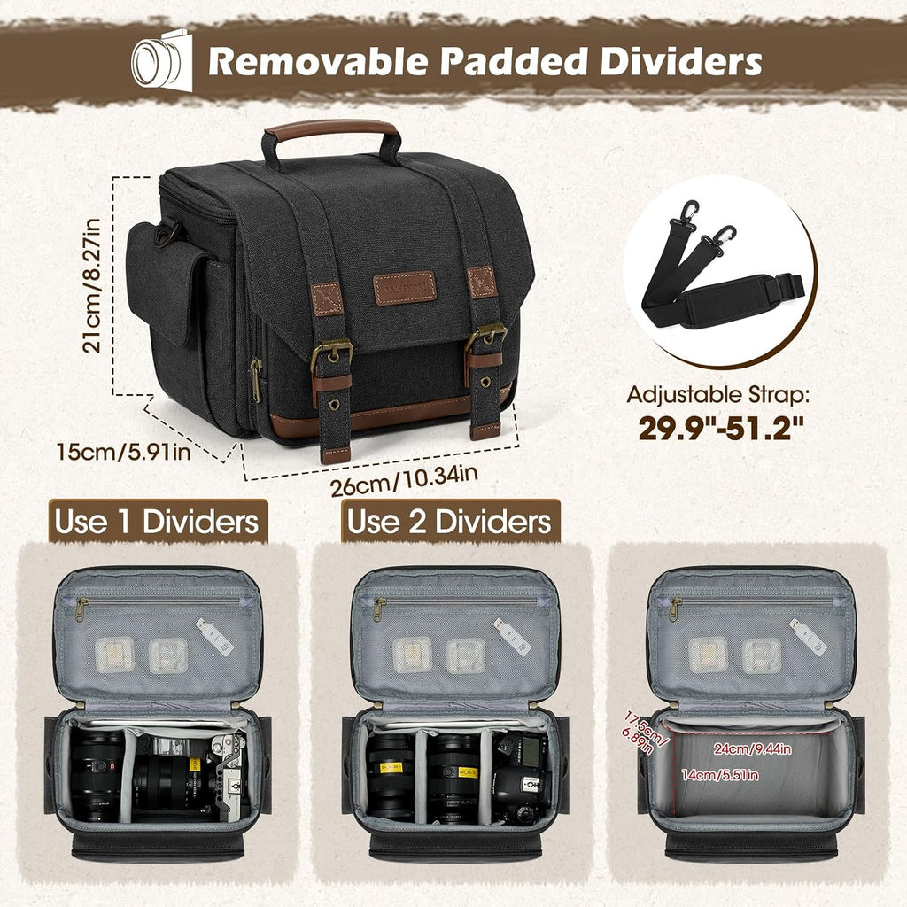 Camera Sling Bag Canvas Crossbody Camera Case with Rain Cover | Water-Resistant Camera Shoulder Bag for DSLR