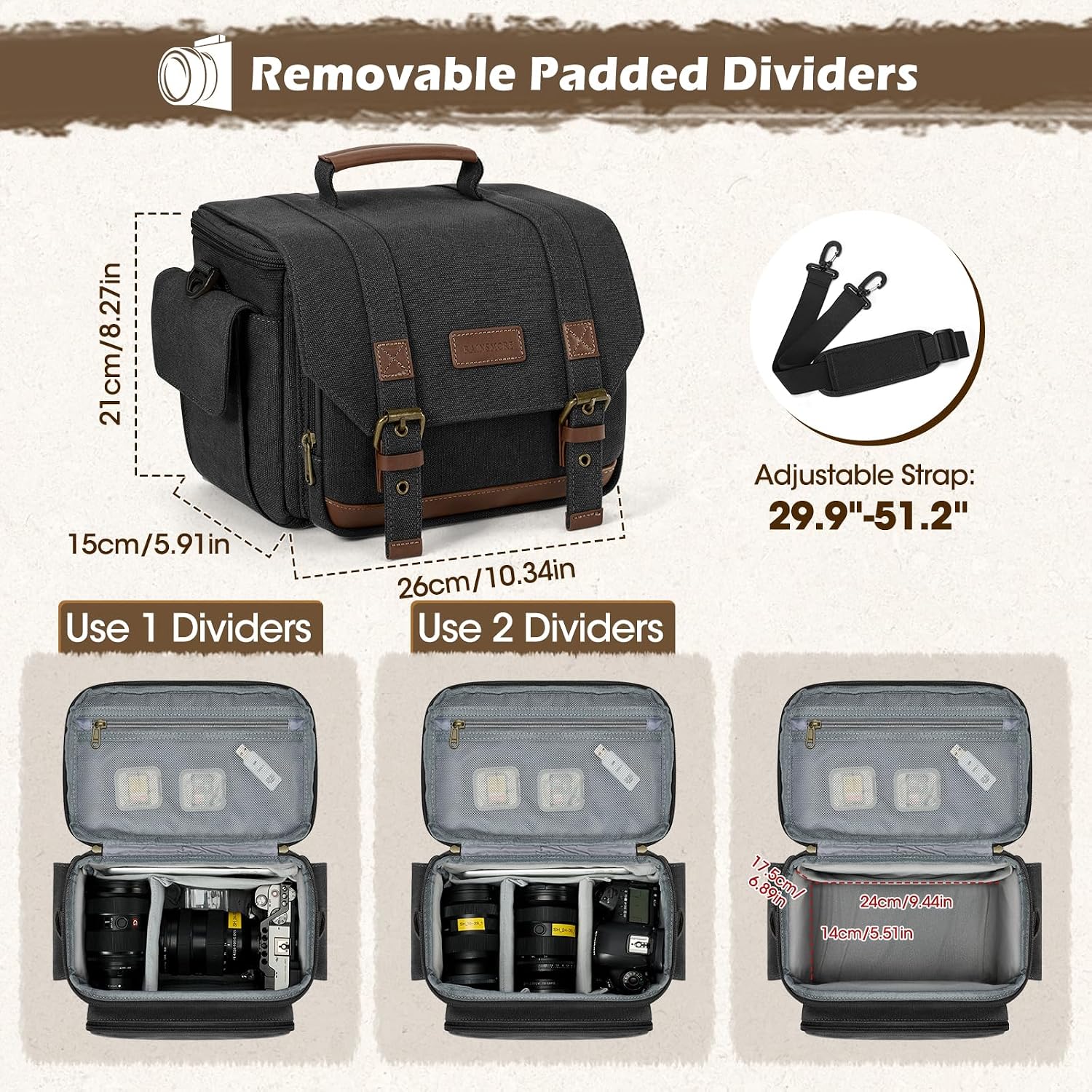 Camera Sling Bag Canvas Crossbody Camera Case with Rain Cover | Water-Resistant Camera Shoulder Bag for DSLR