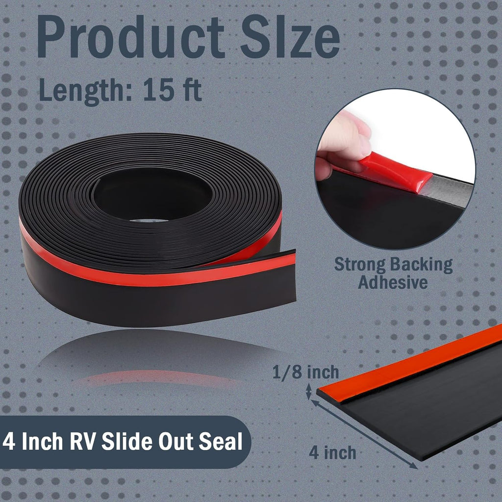 4 Inch RV Slide Out Seal, Rubber Weather Stripping Wiper (15Ft)