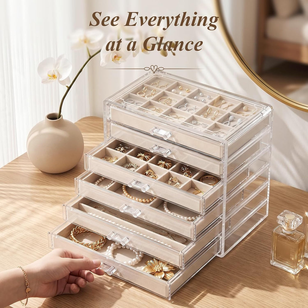 Clear Jewelry Organizer Earring Holder Organizer, Jewelry Box with 6 Drawers Clear Acrylic Stackable Earring Case