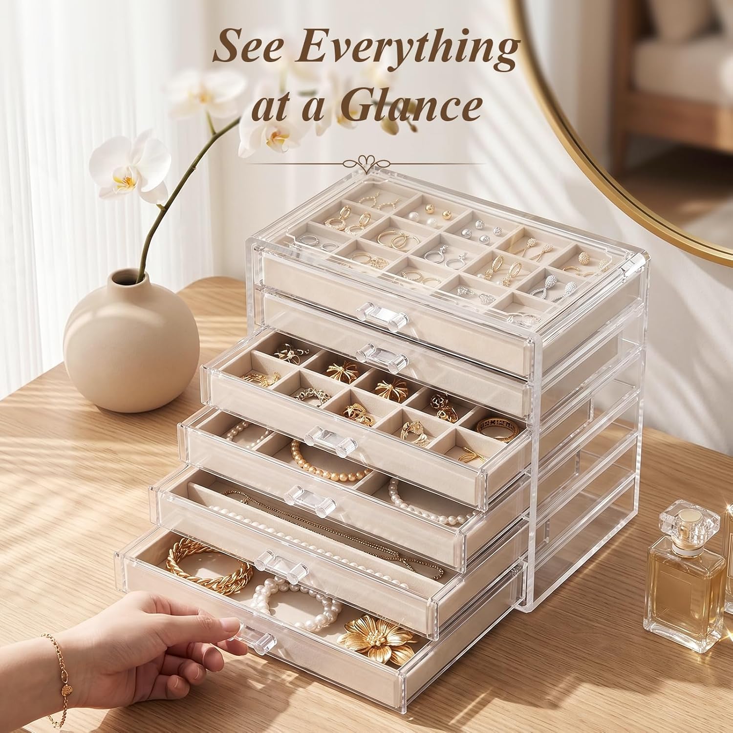 Clear Jewelry Organizer Earring Holder Organizer, Jewelry Box with 6 Drawers Clear Acrylic Stackable Earring Case