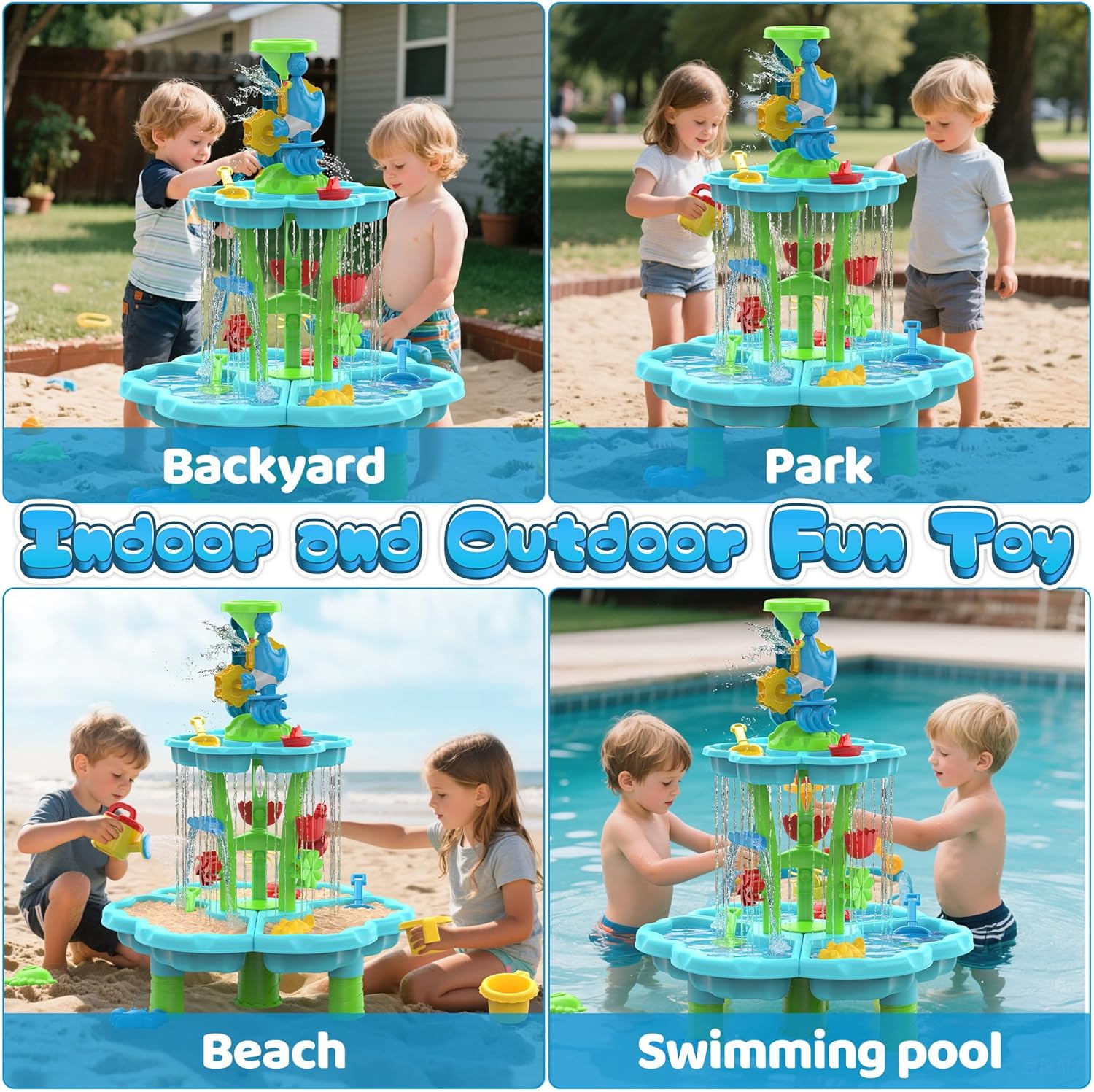 Kids Flower Water Sand Table for Toddlers - 2-Tier Outdoor Water Sand Play Table Toys for Boys Girls, Summer Splash