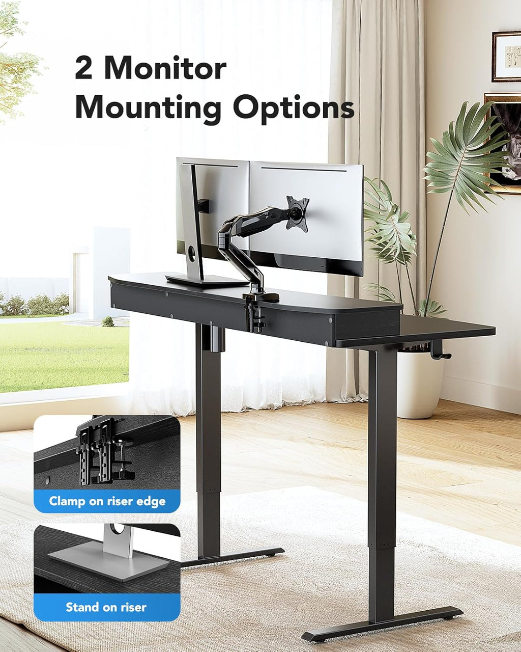 48″ x 24″ Electric Standing Desk with 2 Drawers, C-Clamp Mount Compatible, Height Adjustable Computer Desk, Home