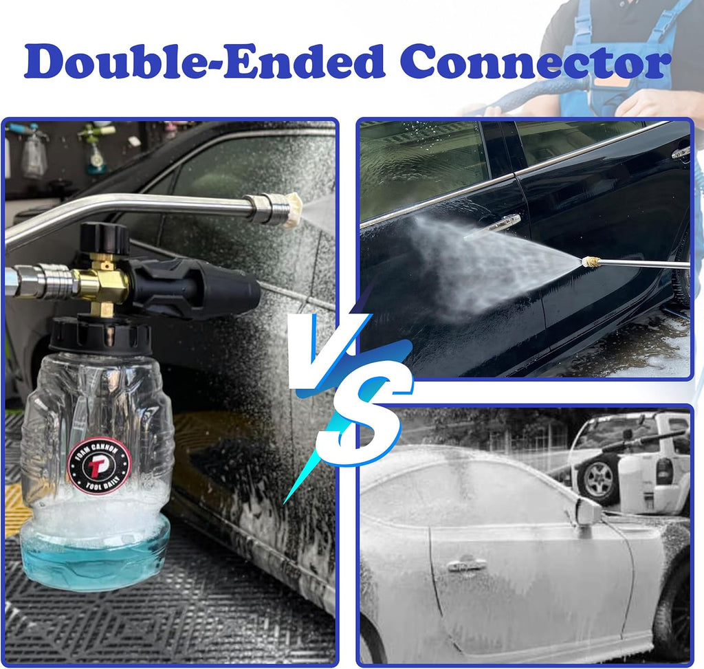 Pressure Washer Foam Cannon with Dual Connector, 1 Liter | Double Tip Attachment for Soap Cannon, 5 Power Washer