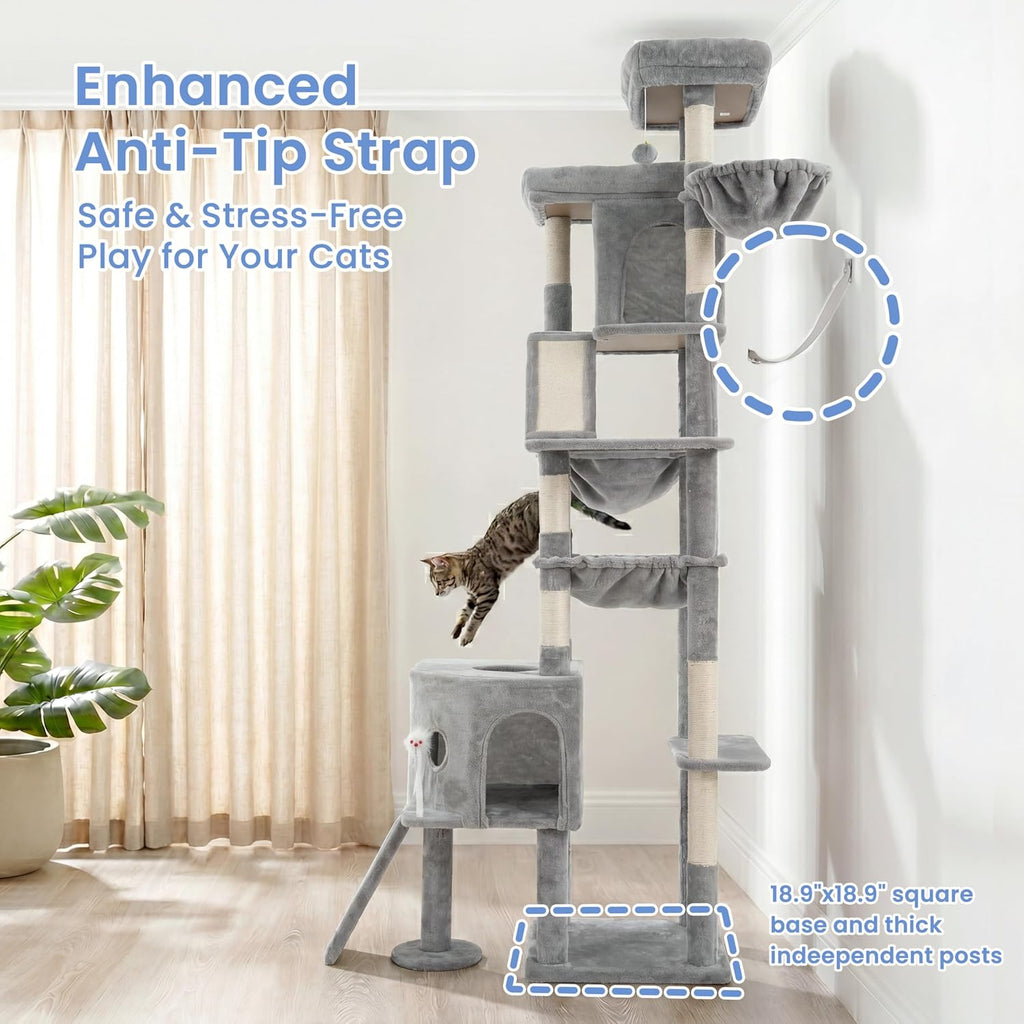 Cat Tree, 83.5" Heavy Duty Cat Tower for Large Cats Adult with Stable Structure, Tall Cat Furniture with 2 Perches, 2