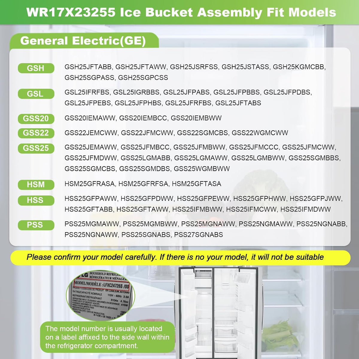 WR17X23255 Ice Bucket Assembly Compatible with GE Refrigerator