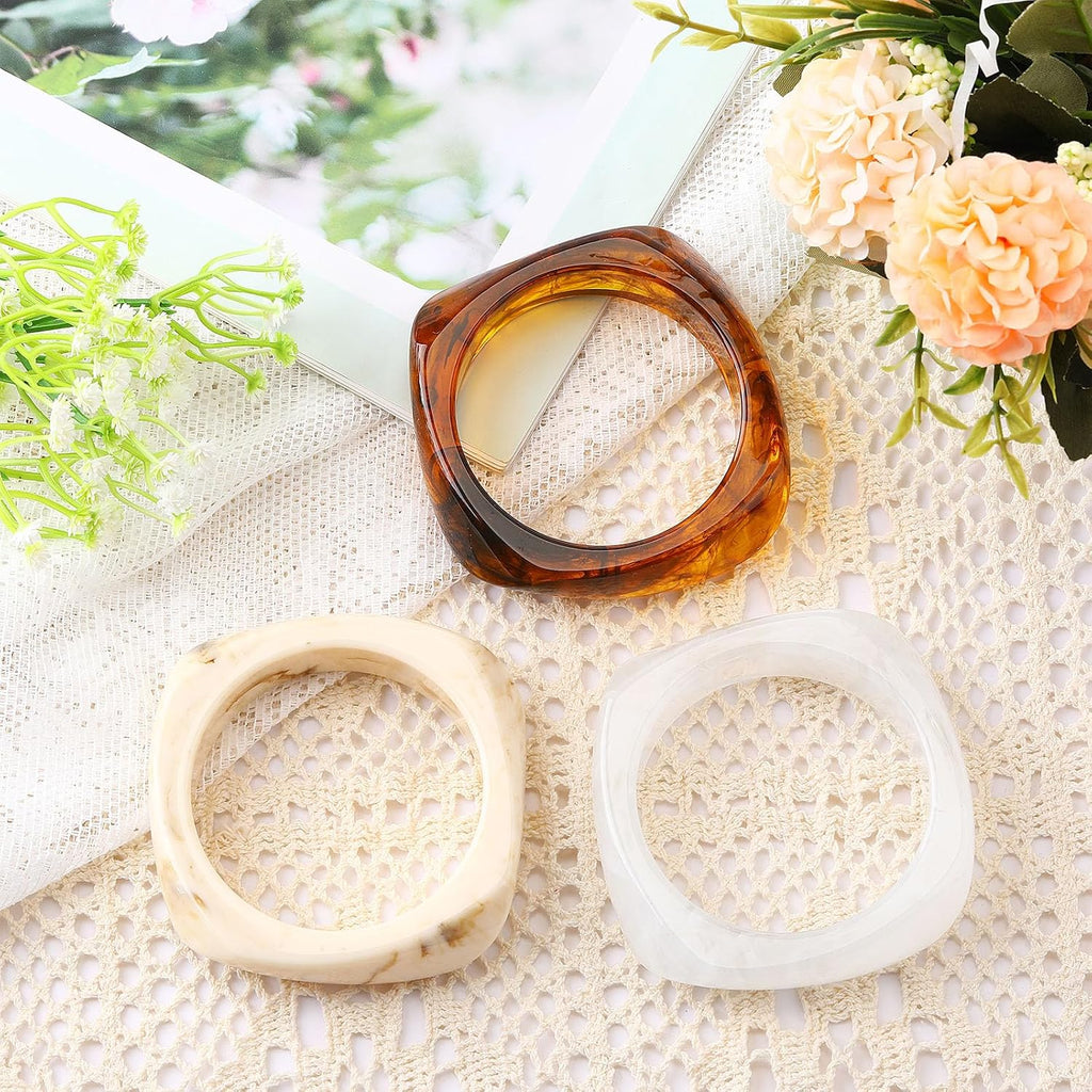 3 Pcs Colorful Square Acrylic Resin Bangle Bracelet Wide Geometric Irregular Wristbands Women