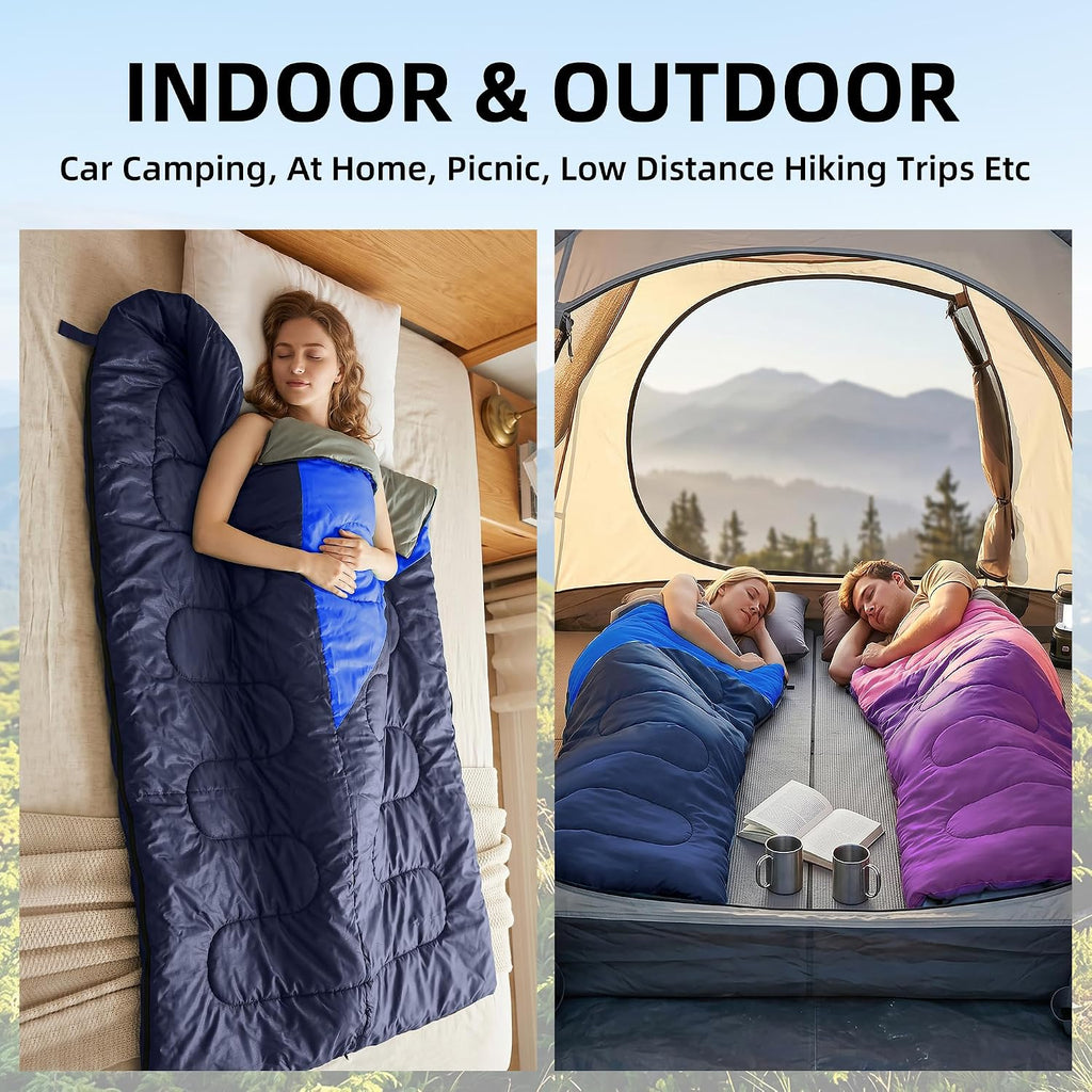 Lightweight Compact Sleeping Bag for Adults & Kids Camping Backpacking Warm | 3lb, packs 8"x14". Left-zip pairs with