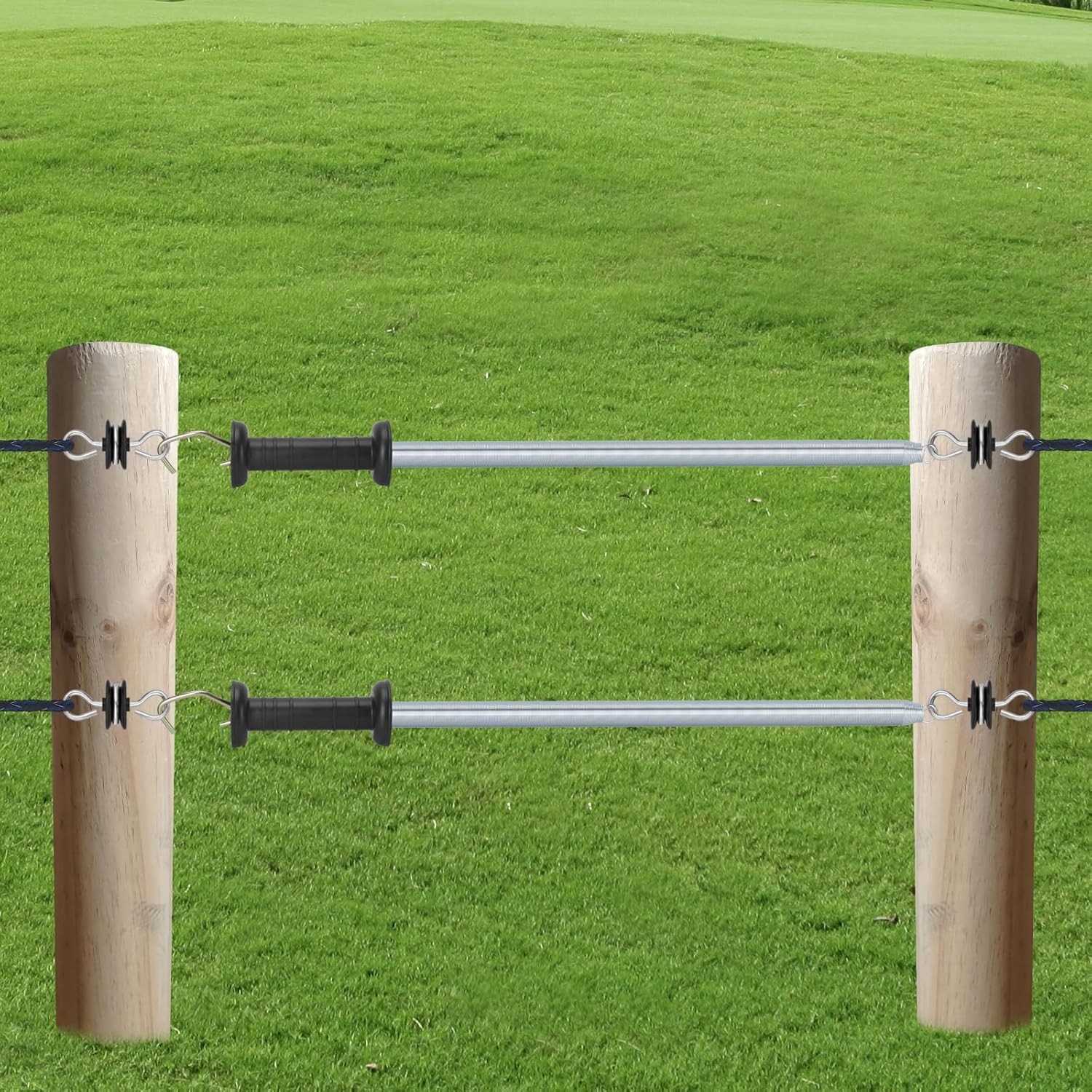 2 Set Electric Fence Spring Gate Kit 16.4ft | Open/close gate without power off. High tensile galvanized spring