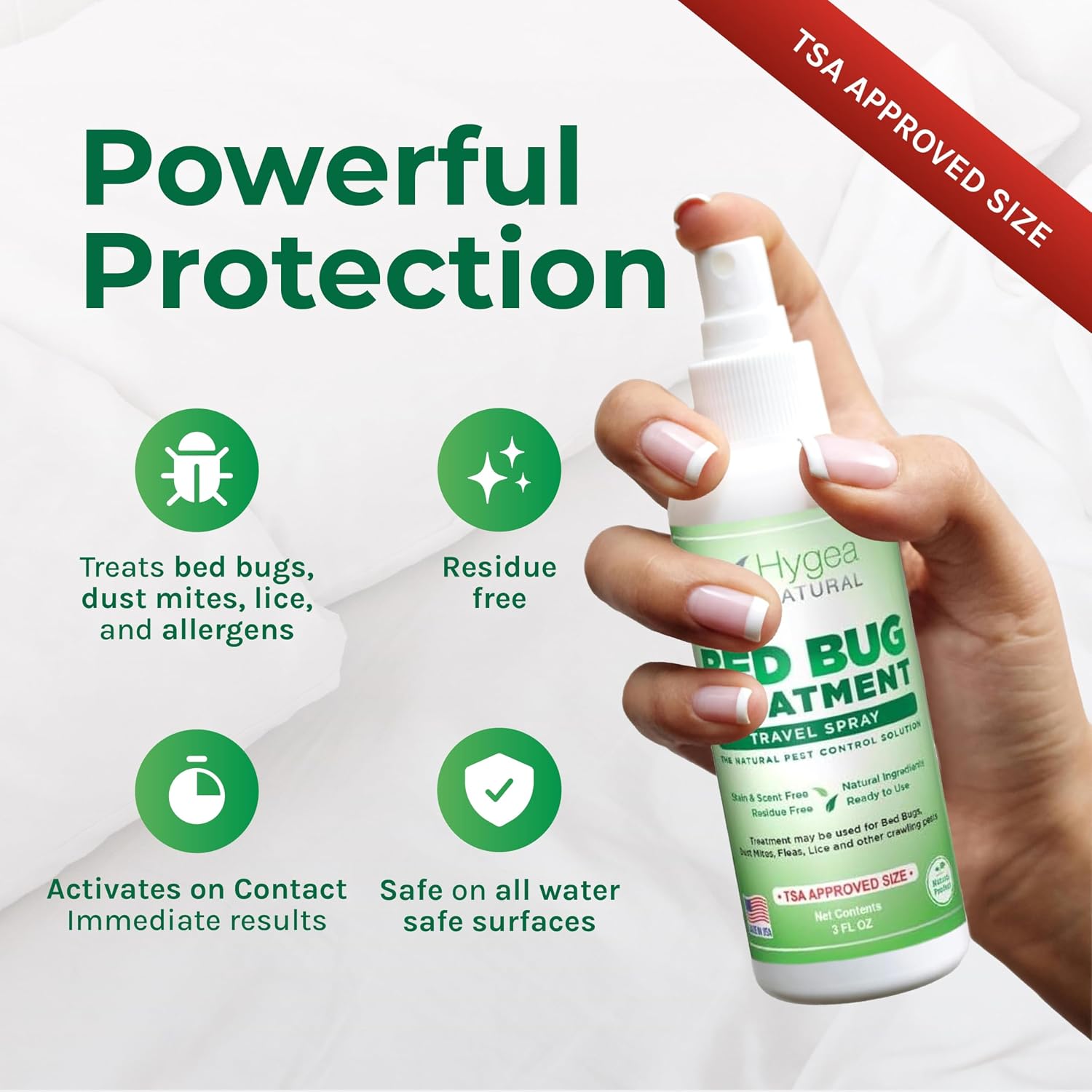 Bed Bug Lice & Mite Travel Killer Spray TSA Approved 3 oz | Child & Pet Friendly | Immediate Results | Hotels