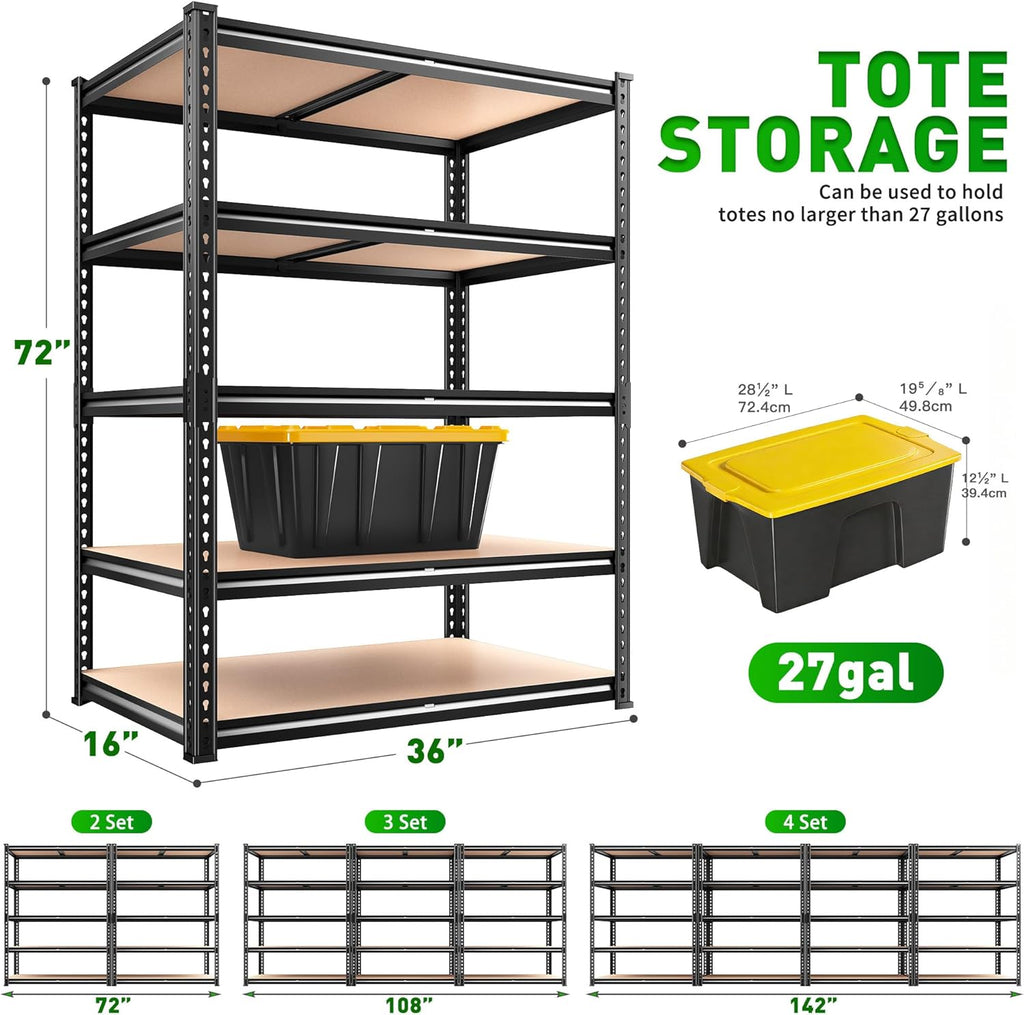 5 Tier Garage Shelving Unit,2300LBS Heavy Duty Metal Storage Shelves,Adjustable Boltless Utility Rack Organizer for