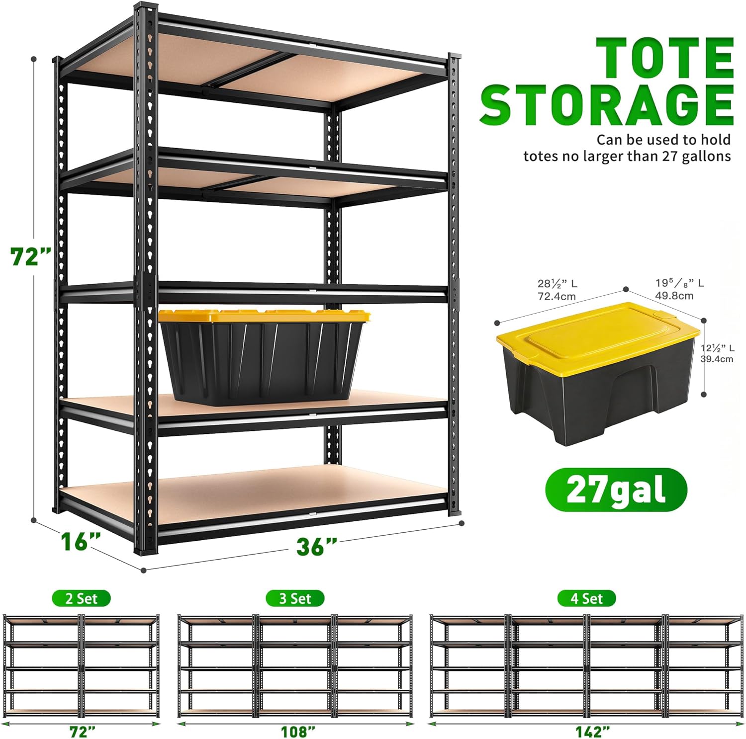 5 Tier Garage Shelving Unit,2300LBS Heavy Duty Metal Storage Shelves,Adjustable Boltless Utility Rack Organizer for
