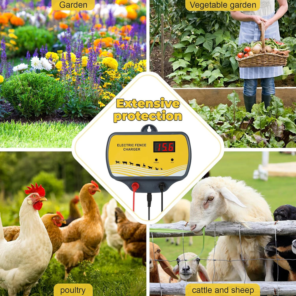 Electric Fence Charger 12V Input to 12KV Output, 2 Joule, 120 Acre Plug-in Electric Fence Energizer for Wildlife