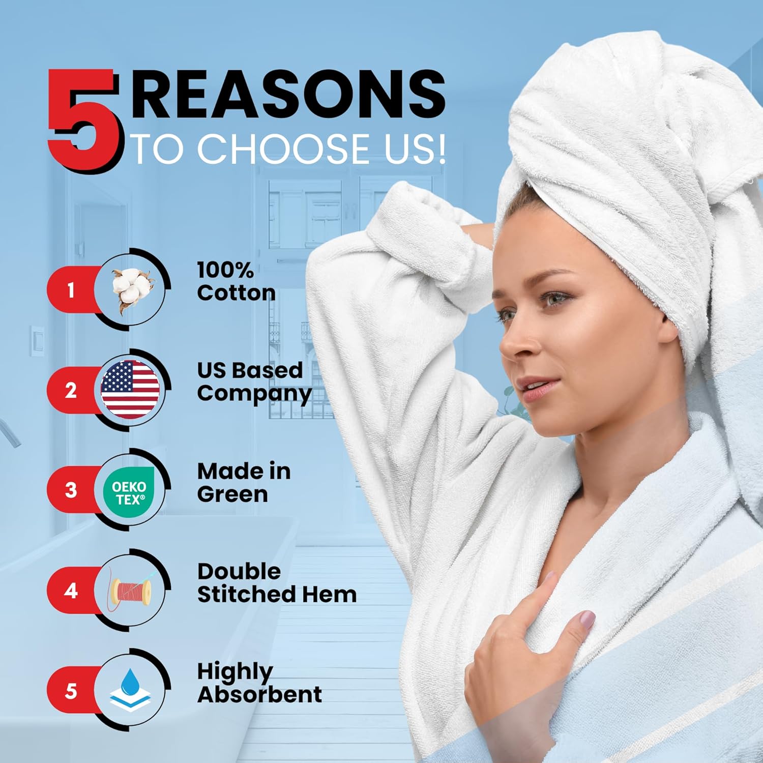 100% Cotton Bath Towel Set – 8 Piece Bathroom Towel Set | (2 Bath Towels, 2 Hand Towels, 4 Washcloths) – Soft &