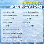 USQ1202 Pool Pump Motor 48Y Frame Fit for A.O. Smith/Century 2HP Motor
