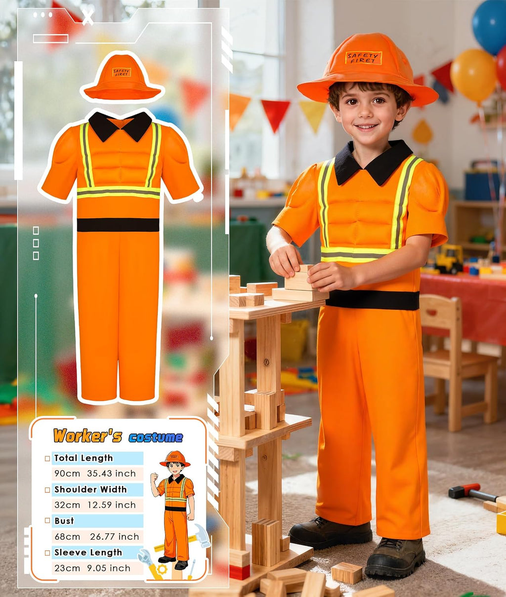 Boys Muscle Dress up Trunk: Superhero Construction Worker Military Costume | Kids Pretend Role Play Costumes Set