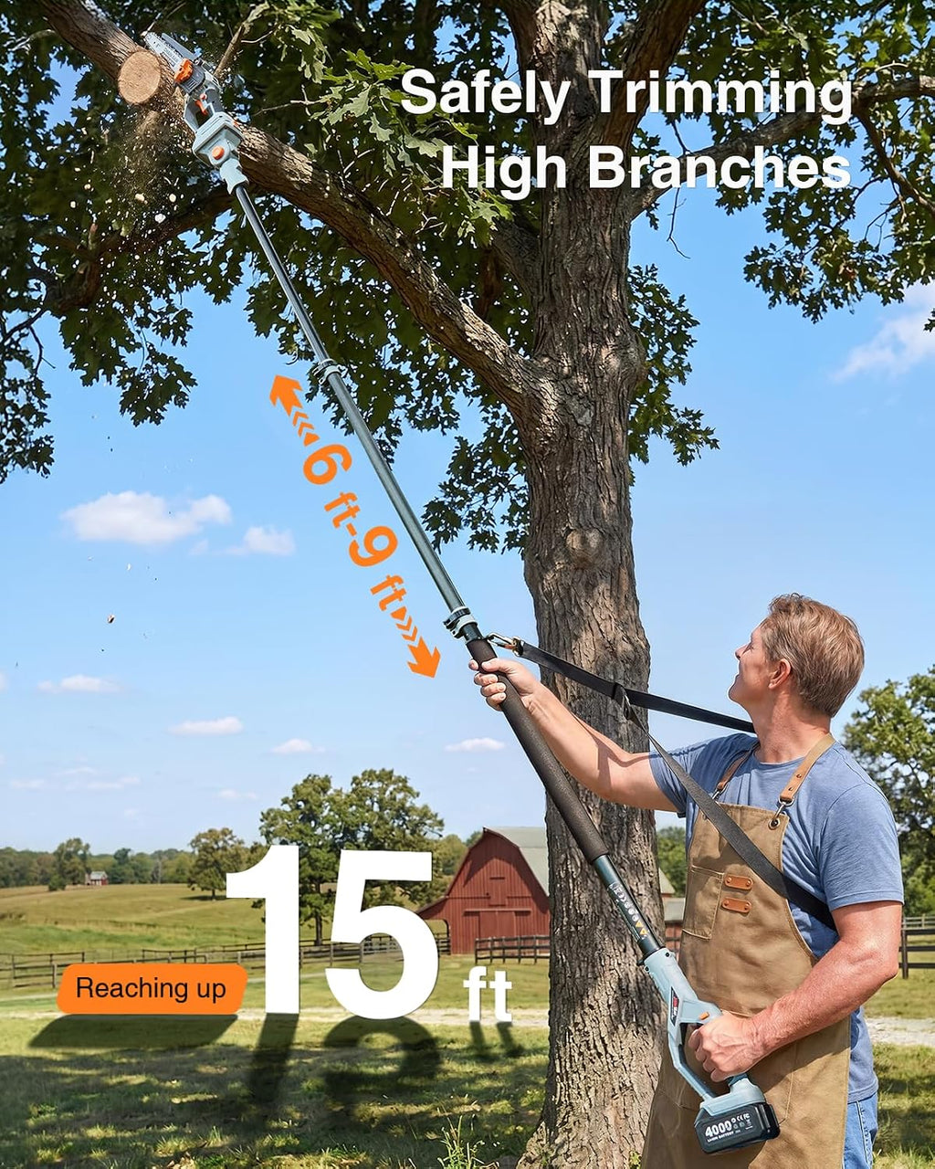 2-in-1 Pole Saw for Tree Trimming, 8-Inch Cordless Brushless Chainsaw with Adjustable Extension Pole, 2×4.0Ah
