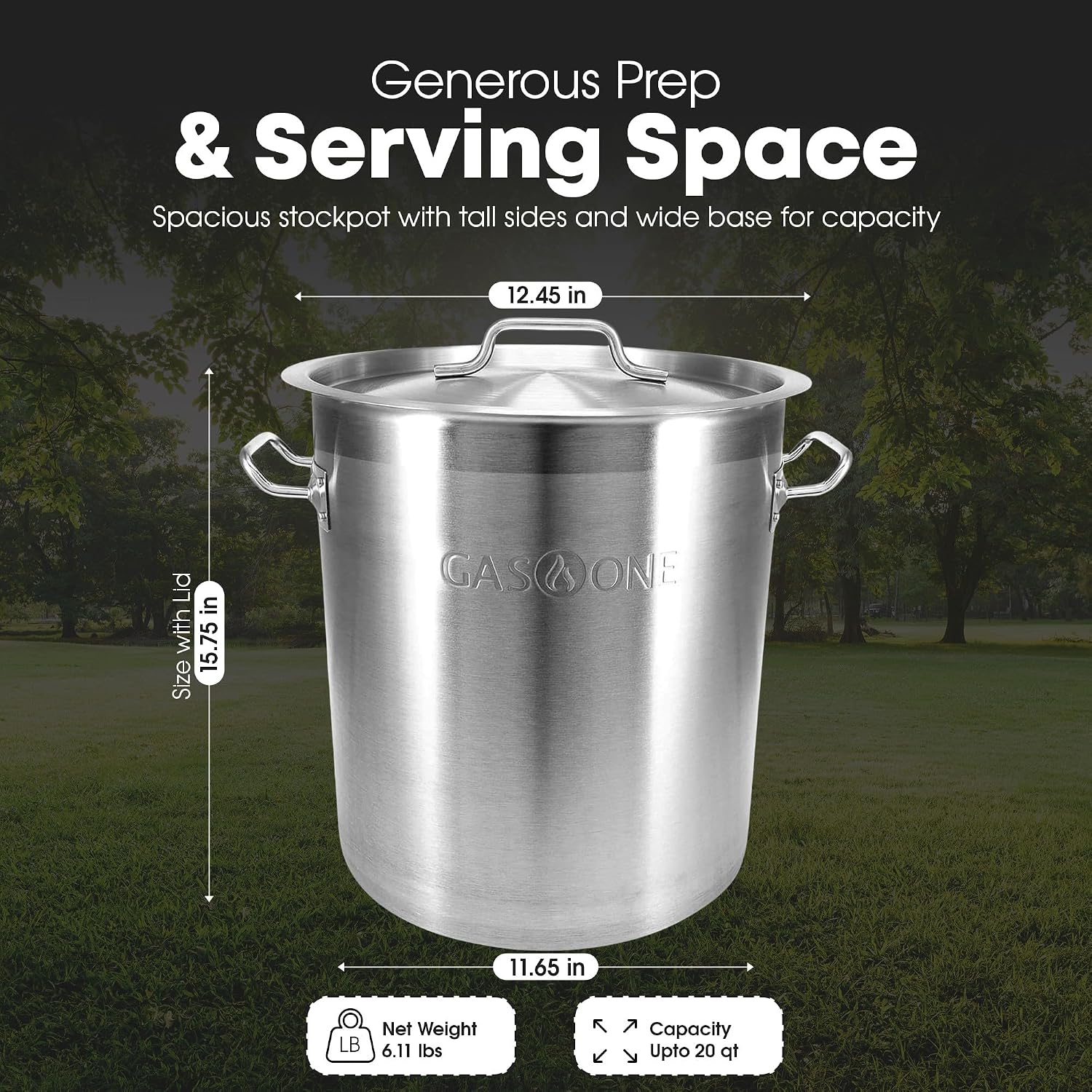 GasOne Stainless Steel Stockpot – 20qt Stock Pot with Lid and Capsule Tri-Ply Bottom – Heavy-Duty Cooking Pot for