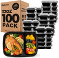 Glotoch 100 Pack(200-Piece)32oz 2-Compartment Meal Prep Containers with Lid