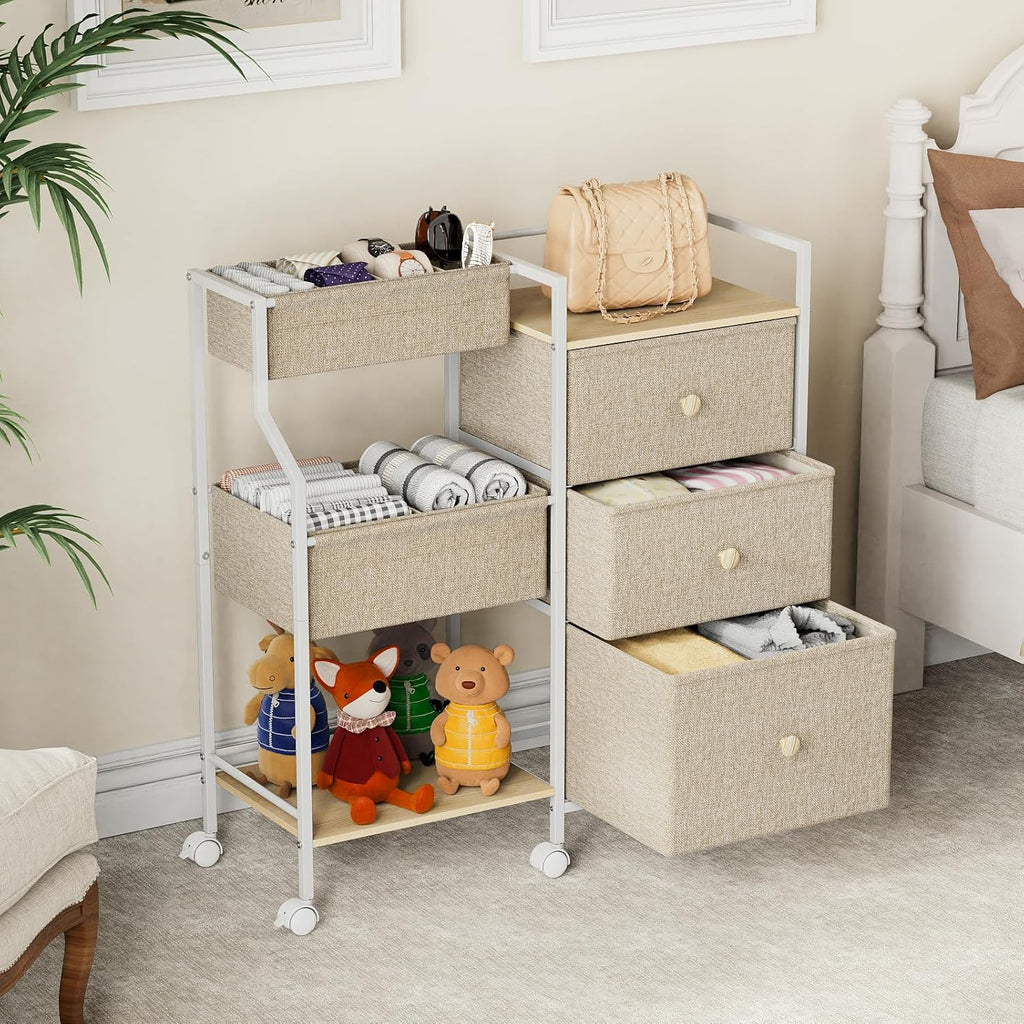 Baby Organizer and Storage - 3 Tier Rolling Cart with Dividers and Drawers, Easy To Assemble, Mobile Utility Cart