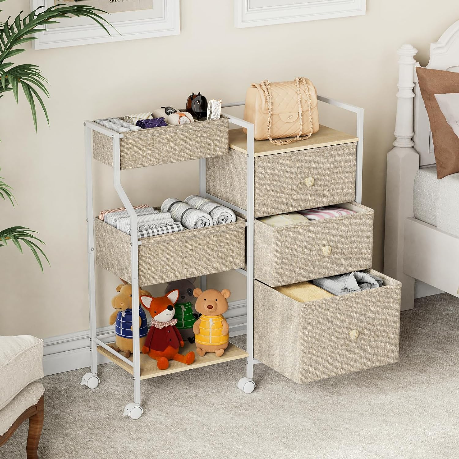 Baby Organizer and Storage - 3 Tier Rolling Cart with Dividers and Drawers, Easy To Assemble, Mobile Utility Cart