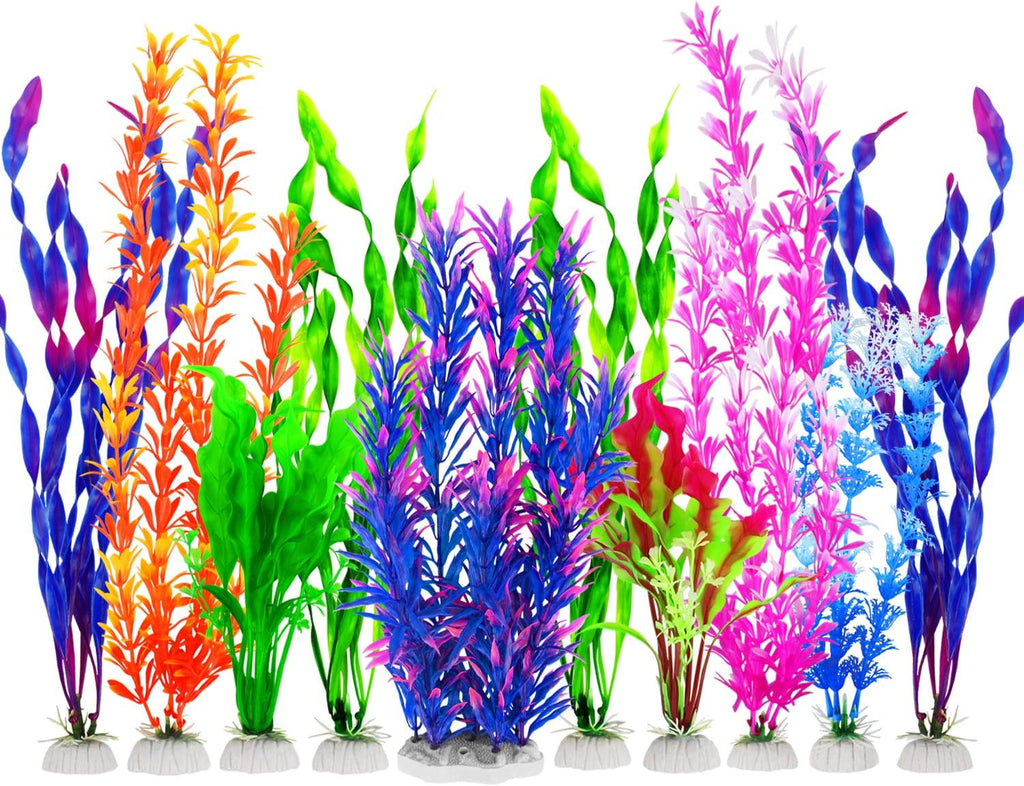 Fish Tank Plants, 10 Pack Artificial Aquarium Plants for Decorations (Blue)
