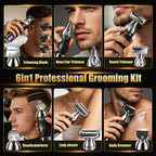 6 in 1 Beard Trimmer for Men Rechargeable with LED Display
