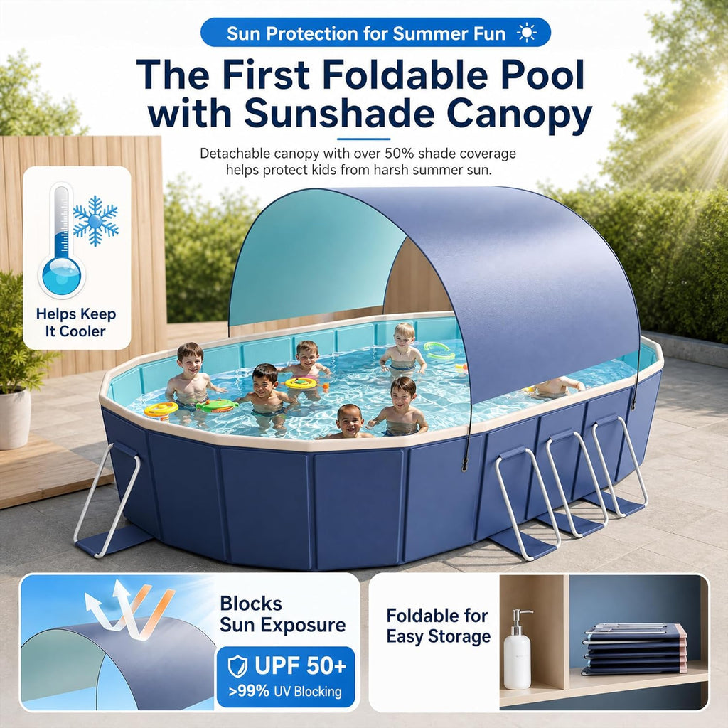 146" Non-Inflatable Foldable Swimming Pool for Family, Portable Above Ground Pool for Adults & Kids, Easy Setup for