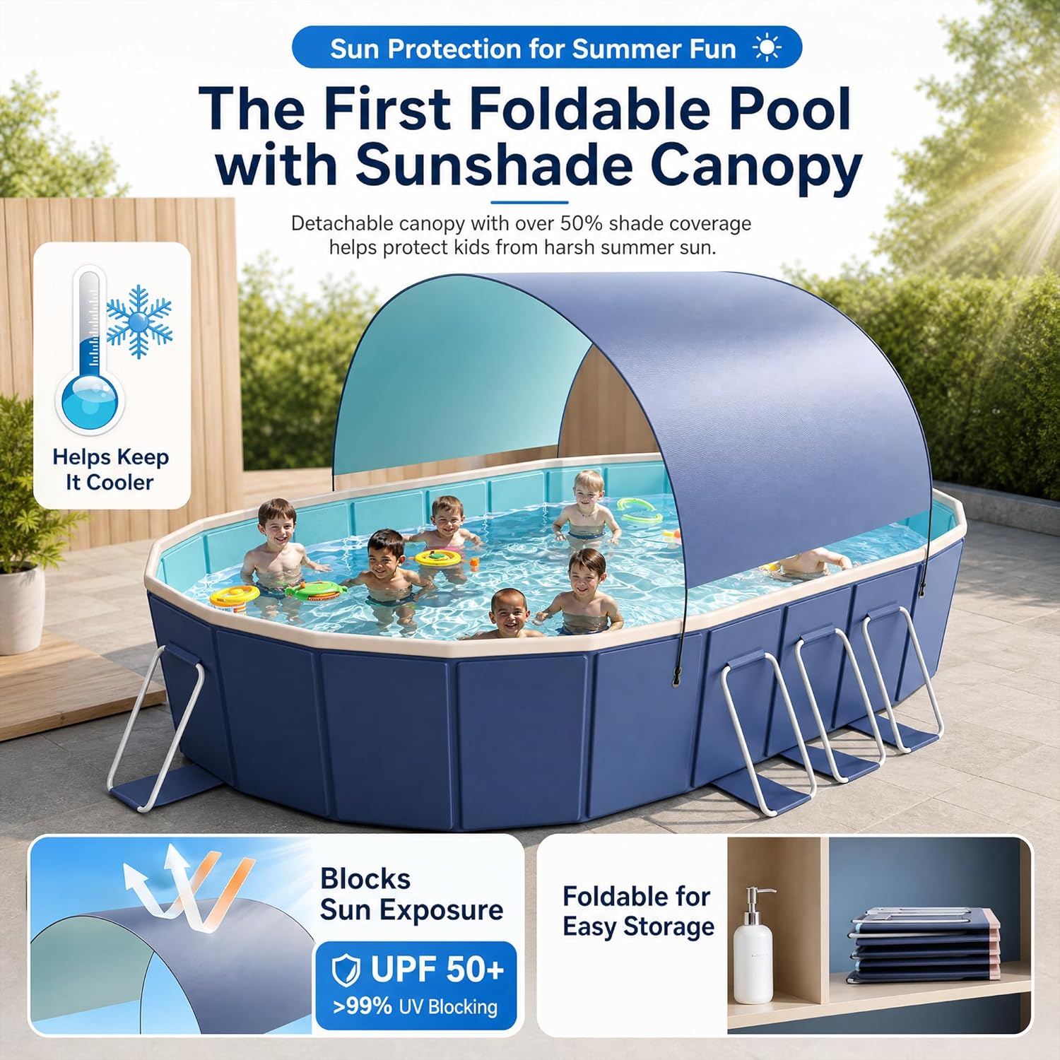 146" Non-Inflatable Foldable Swimming Pool for Family, Portable Above Ground Pool for Adults & Kids, Easy Setup for