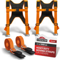 Moving Straps - 2 Pairs - Orange Lifting Straps for 2 Movers | Move Furniture Easily and Safely - Perfect for Lifting