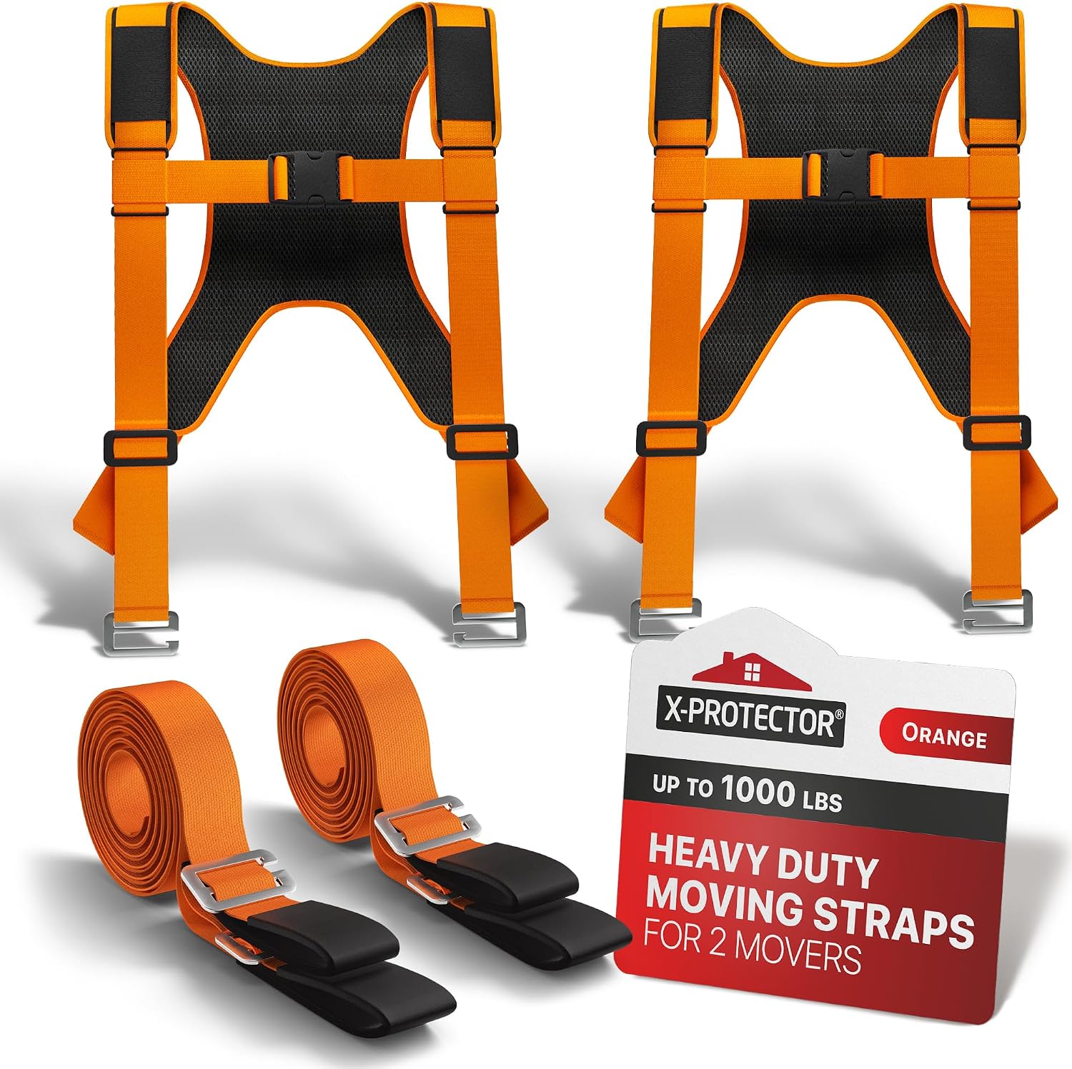 Moving Straps - 2 Pairs - Orange Lifting Straps for 2 Movers | Move Furniture Easily and Safely - Perfect for Lifting