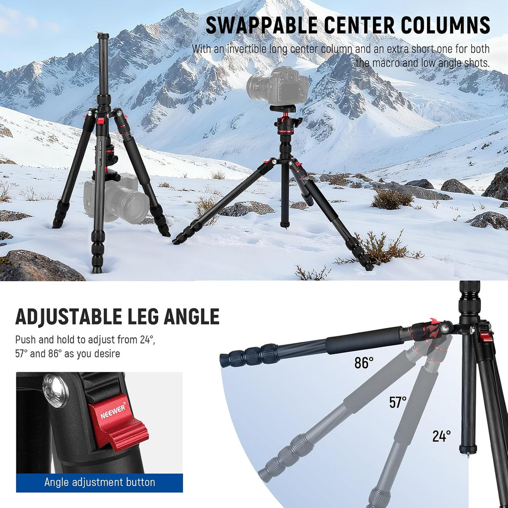 Basics Carbon Fiber Travel Tripod Monopod, 64" Compact Lightweight Portable Camera Cell Phone Holder Stand Compatible