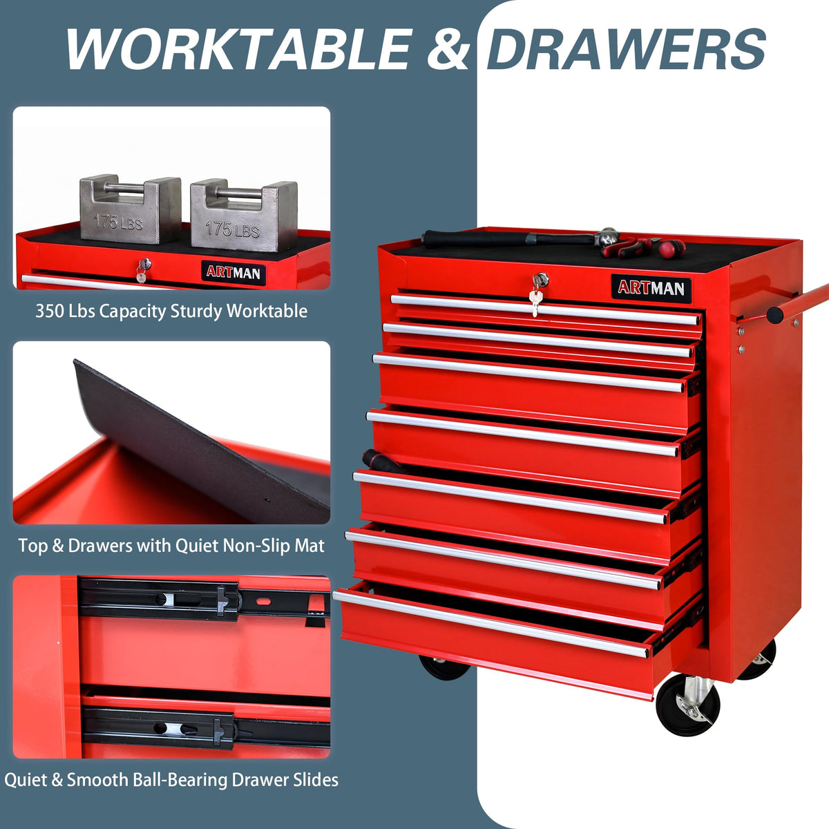 7 Drawers Rolling Tool Chest on Wheels, Multifunctional Tool Cart Tool Storage, Drawers Rolling Tool Trolley