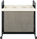 Laundry Hamper 3 Section, 120L Rolling Laundry Sorter Cart with Removable and Washable Liner Bag, Clothes Hamper with