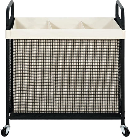 Laundry Hamper 3 Section, 120L Rolling Laundry Sorter Cart with Removable and Washable Liner Bag, Clothes Hamper with