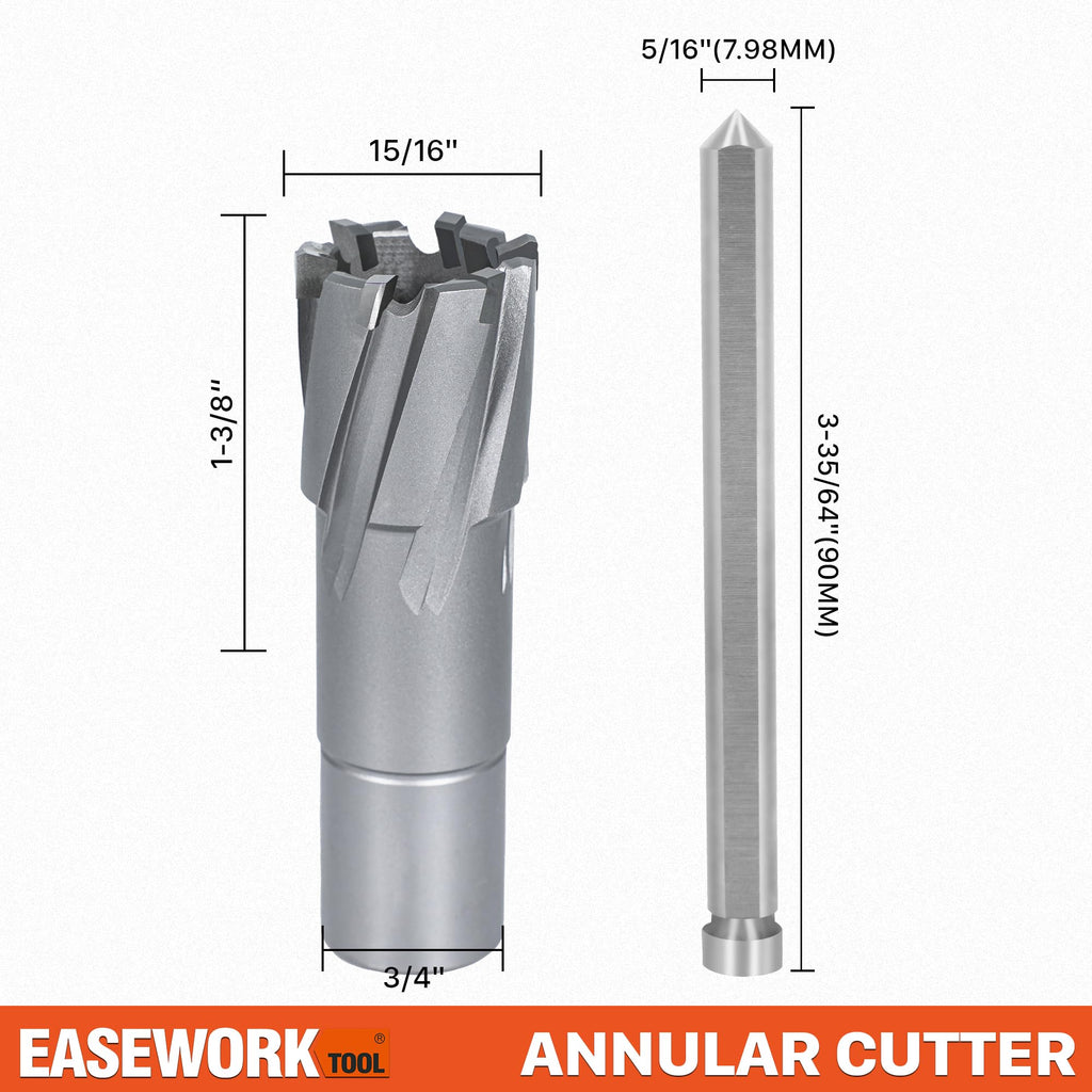EASEWORK TOOL Carbide-Tipped Annular Cutter, 15/16" Dia x 1-3/8" Depth