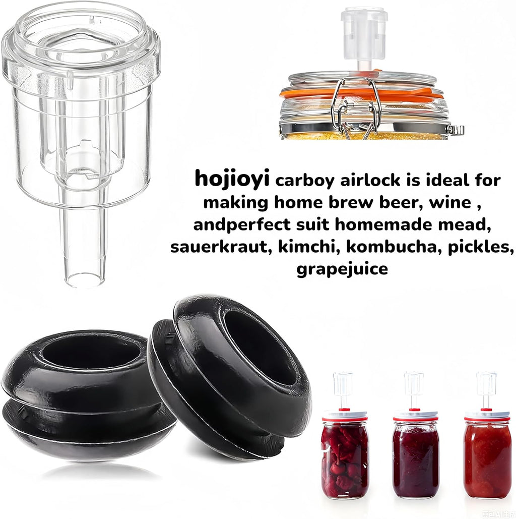 2-Piece Airlock 5-Pack with 3PCS #6 Stoppers, 5pcs Silicone Loops & 10PCS Grommets – Complete Fermentation Kit for