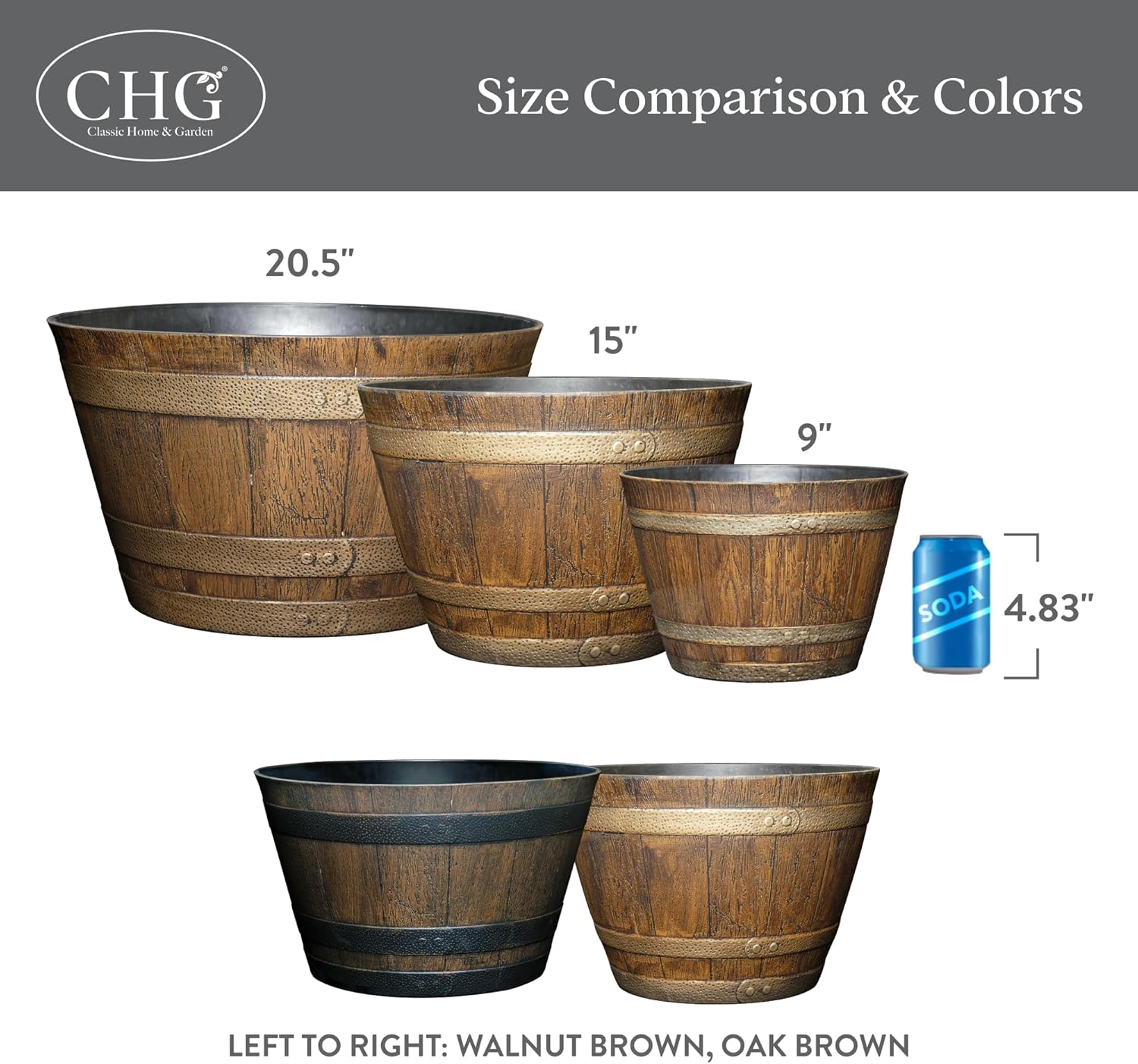 by Growscape Whiskey Barrel Planters, Wooden Finish Flower Planter Pot, Decorative Garden Pots, Indoor Outdoor Resin