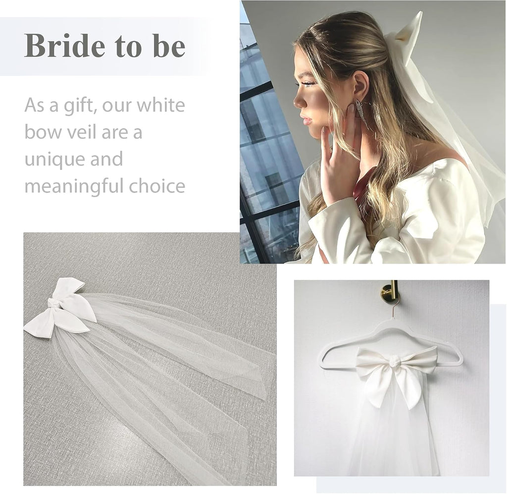 Bridal Bow Veil White Short Wedding Veil Tulle Bachelorette Party Veils Bride Accessories for Women Girls