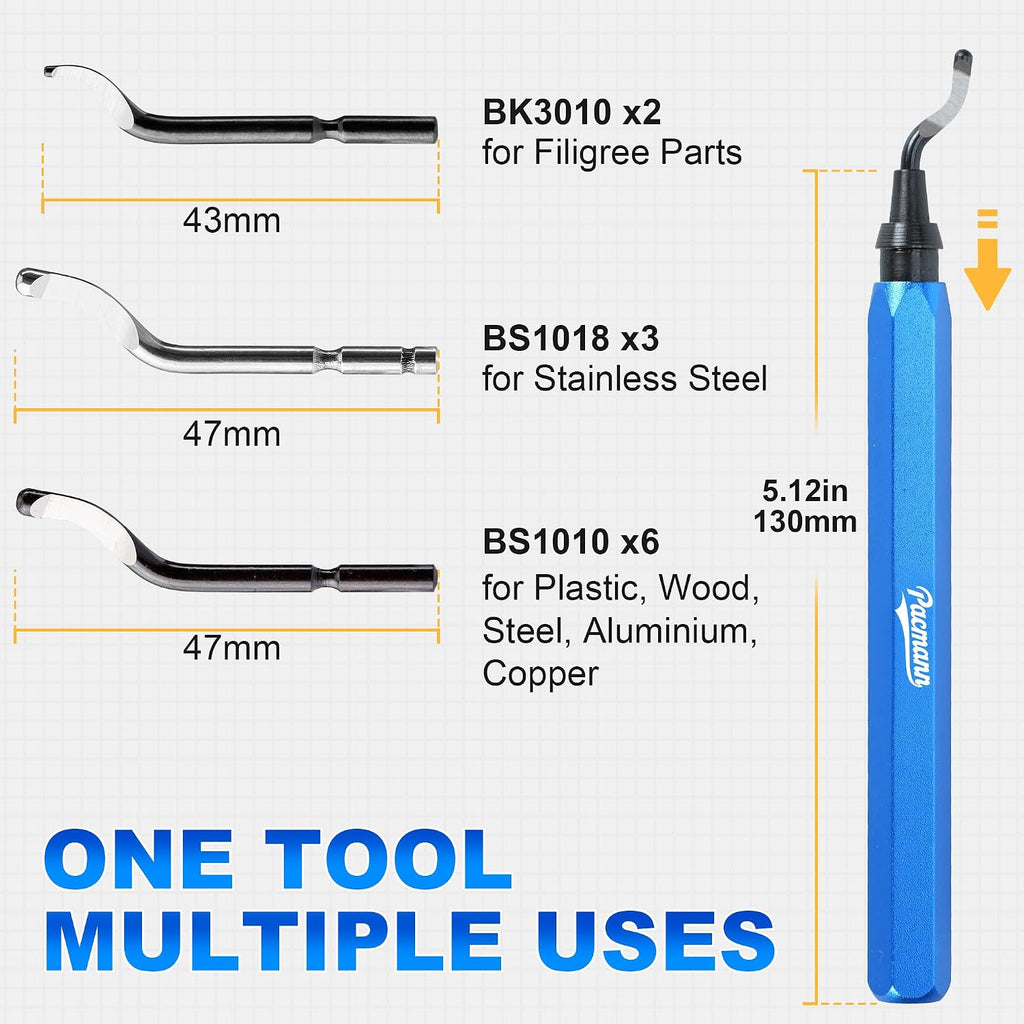 Deburring Tool, 11 High-Speed Steel Blades, 360-Degree Rotary Head