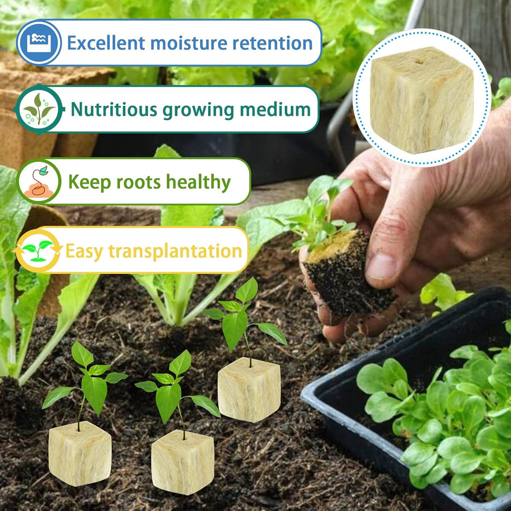 1.5 Inch Rockwool Cubes Seed Starter Plugs for Hydroponics,196 Plugs | Promotes Germination Rate & Root Growth
