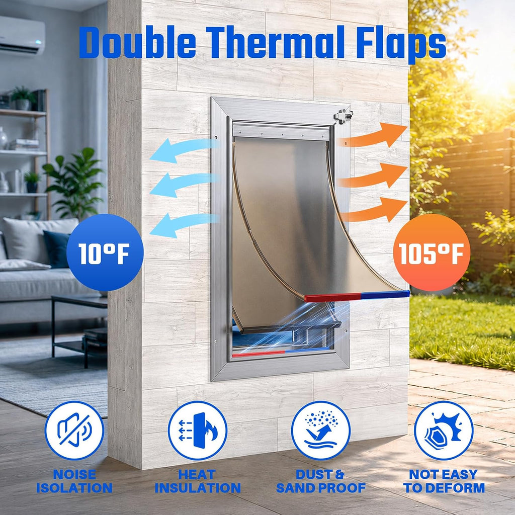 Cat Door for Wall, Small Pet Door, Heavy Duty Doggy Door, All Aluminum Frame, 2 Magnetic Flaps, Energy Efficient