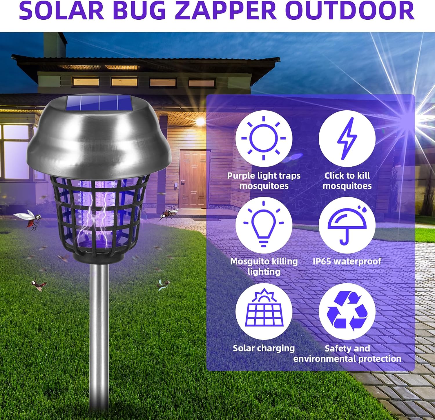 2026 Solar Bug Zapper Outdoor Waterproof Mosquito Repellent Outdoor Patio Mosquito Trap & Killer for Backyard